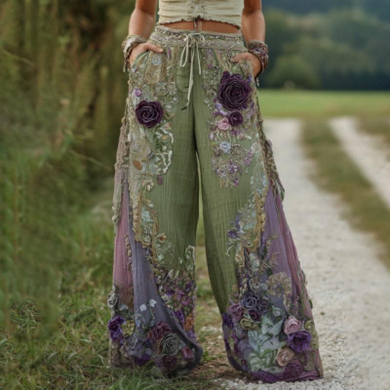 Elegant Women's Straight-Leg Pants with 3D Floral Print – New Season Style