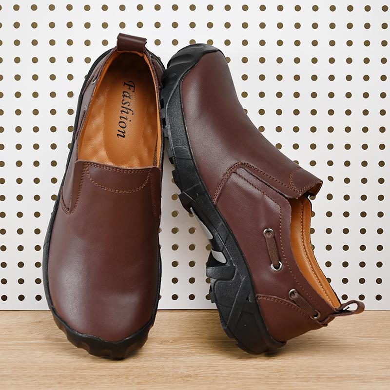 Fashion Handmade Designer Genuine Leather Men Walking Shoes Casual Comfortable Antiskid Soft Bottom Loafers Flats Hot Sale Walking Shoes