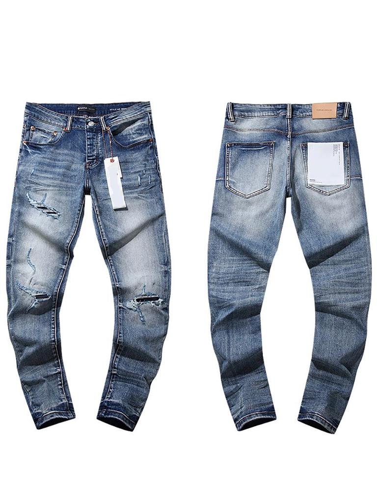 European and American Purple Slim Men's Trendy Light Luxury Elastic Jeans
