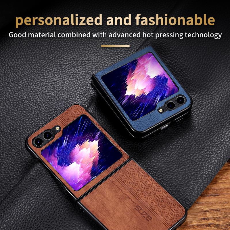 AZNS For Samsung Galaxy Z Flip6 5G Case PU Leather Coated PC Hard Phone Cover