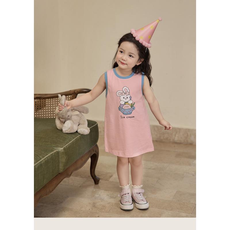 Girls Sleeveless Cartoon Casual Patchwork Summer Dress 80 cm