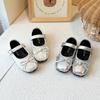 Girls Princess Shoes Silver Simple Bows Kids Flat Shoes Soild Color Versatile  New Fashion Children Leather Shoes Soft Sole