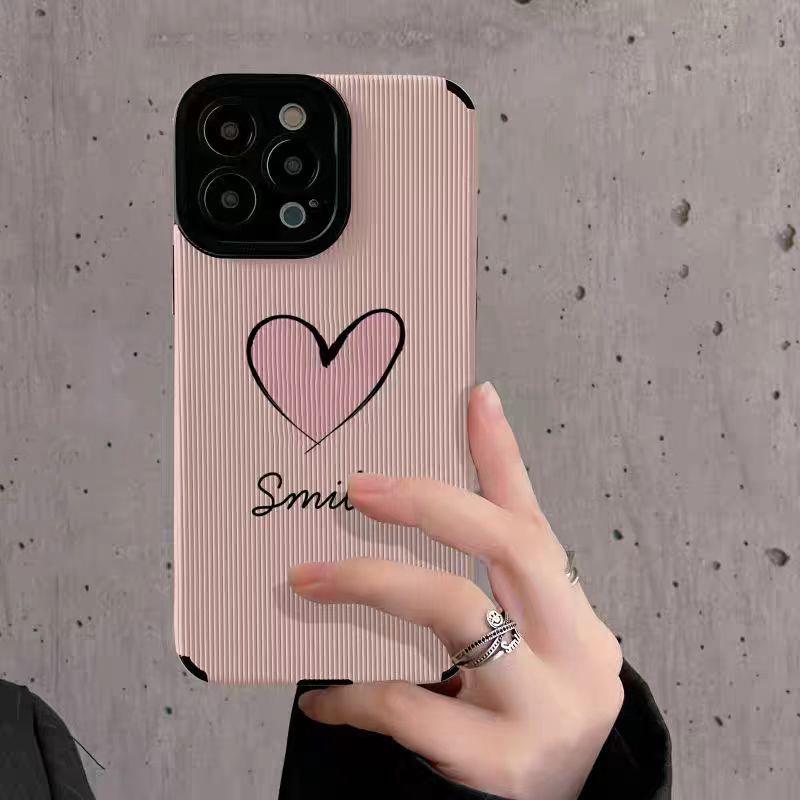 Custodia alla Moda Smile Rosa Cuore d'Amore in Silicone Per iPhone 15 13 Max 14 Plus 11 12 Mini SE 7 8 X XS XR Pelle Antiurto Copertura Totale