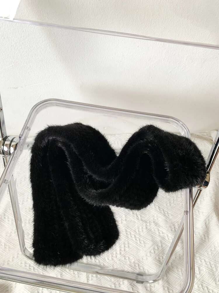 Mink Fur Scarf For Women Long Warm Fur Neck Warmer Winter Fashion Black Natural Fur Scarf Handmade Knitted Fur Scarves Shawl
