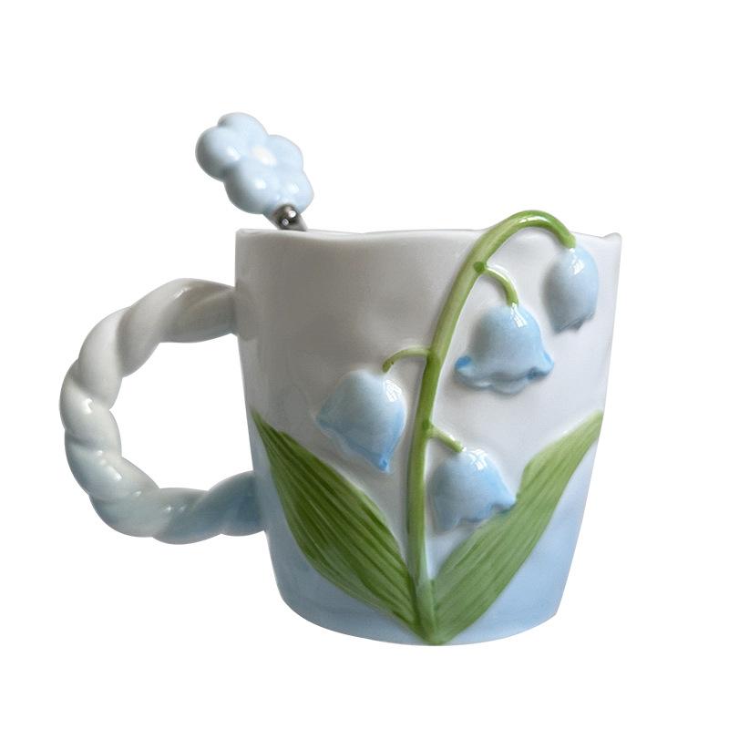 High Value Flower Mug Design Sense Water Cup Girl Heart Mug Hand-painted Cup Birthday Gift Souvenir