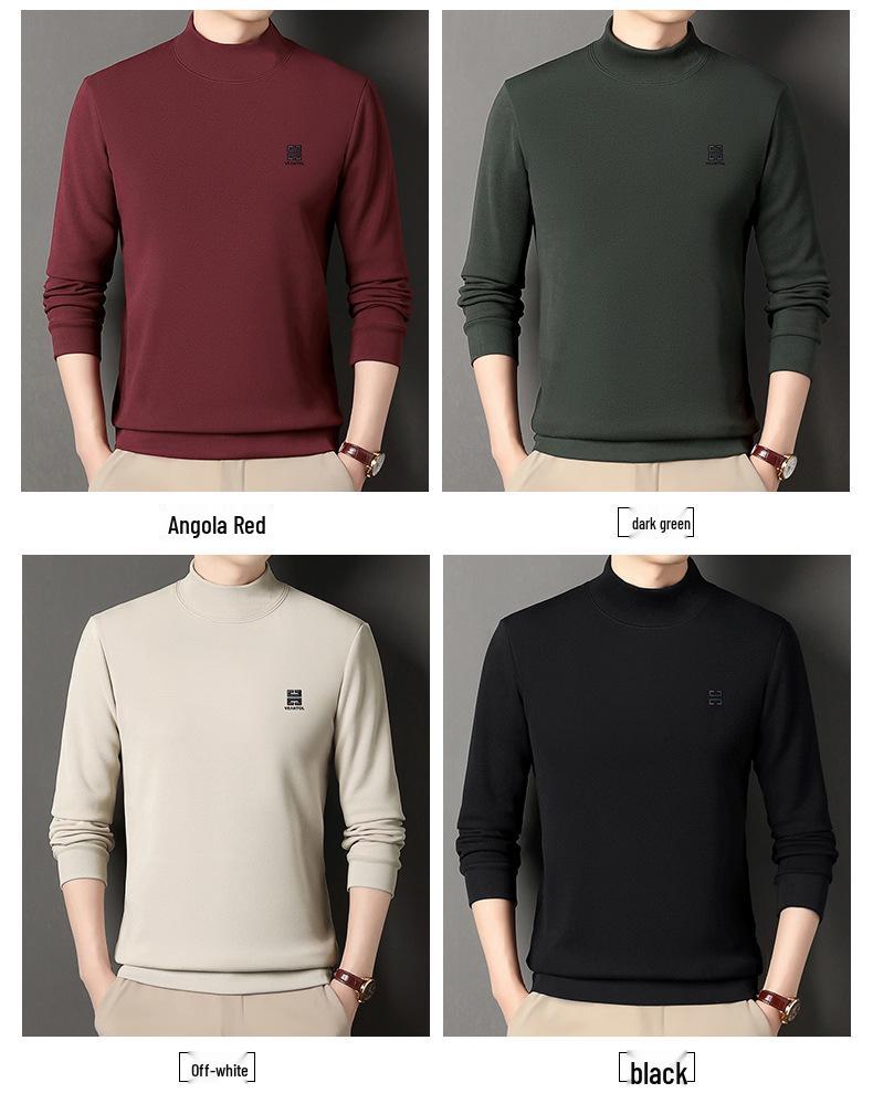 Men's Winter Fleece-Lined Casual High Collar Sweatshirt - Dad's Warm Base Layer Top