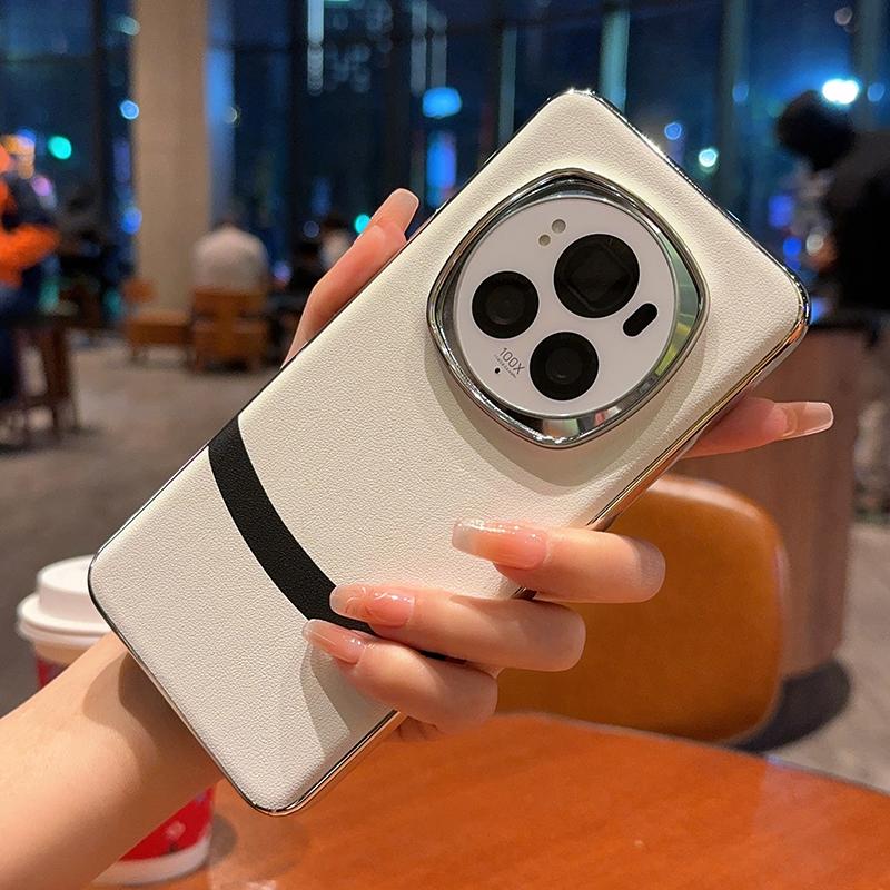 For Honor Magic 6 6 Pro 6 RSR Plated Leather Jue Black & White Block Anti-Yellow Anti-Fingerprint Phone Case