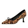 Fashion Elegant Leopard Print Velvet High Heels Bow Decor Pointed Toe Women's Dress Shoes Sexy Women Pumps Sandalias De Mujer Size34 40