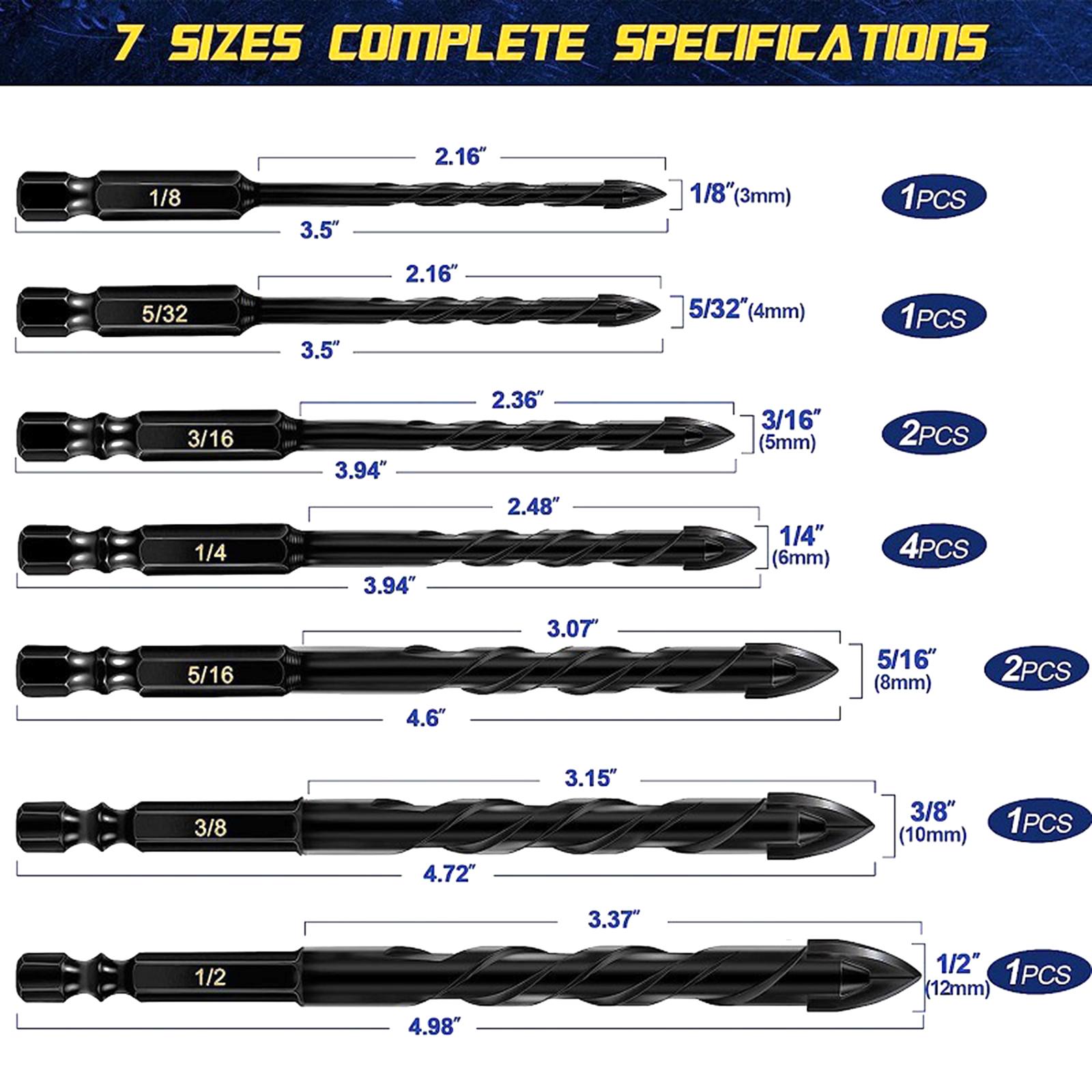 

12Pcs Drill Bit Set Suitable for Cement Glass Ceramic Projects Drilling in Concrete Wood and Glass with High Durability 1
