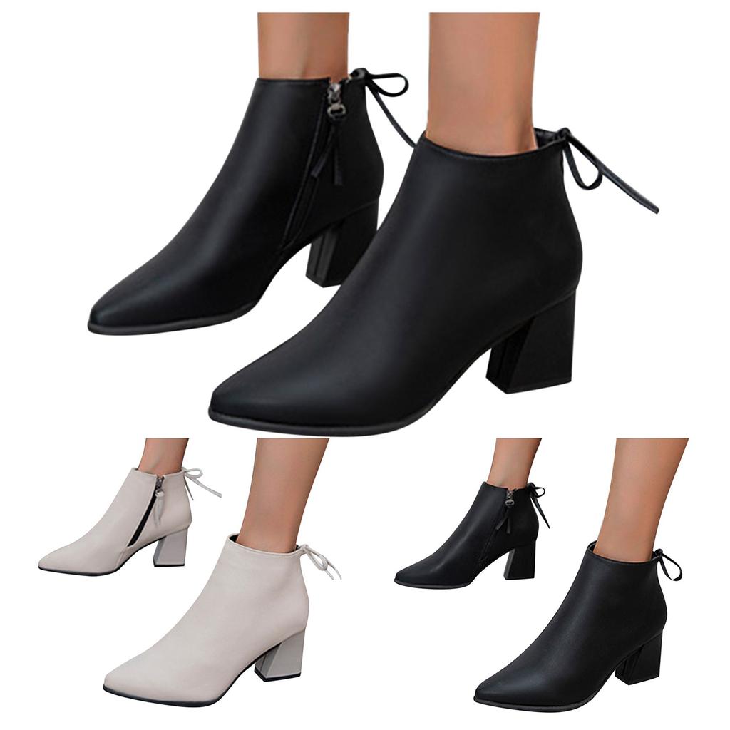 Boots Retro Shoes Zipper Breathable Fashion Women's Heels High Short Chunky Women's Boots Women Booties And Boots Size 6