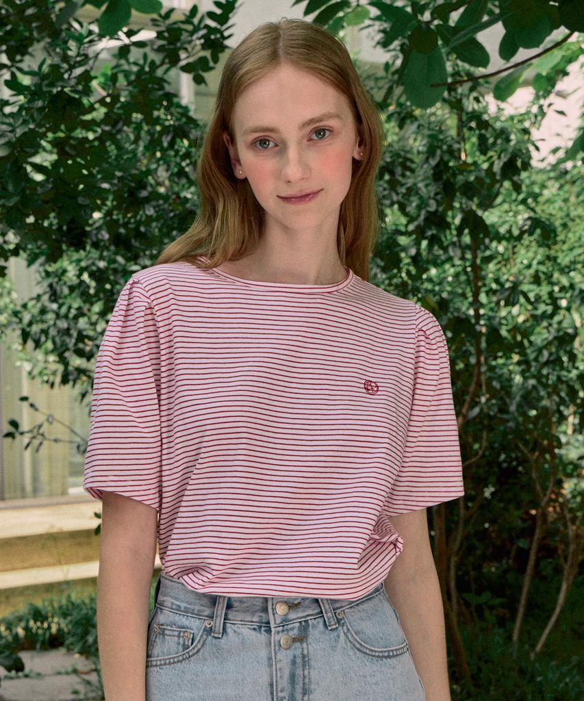 NONLOCAL Volume Sleeve Logo Stripe T-Shirt - Red