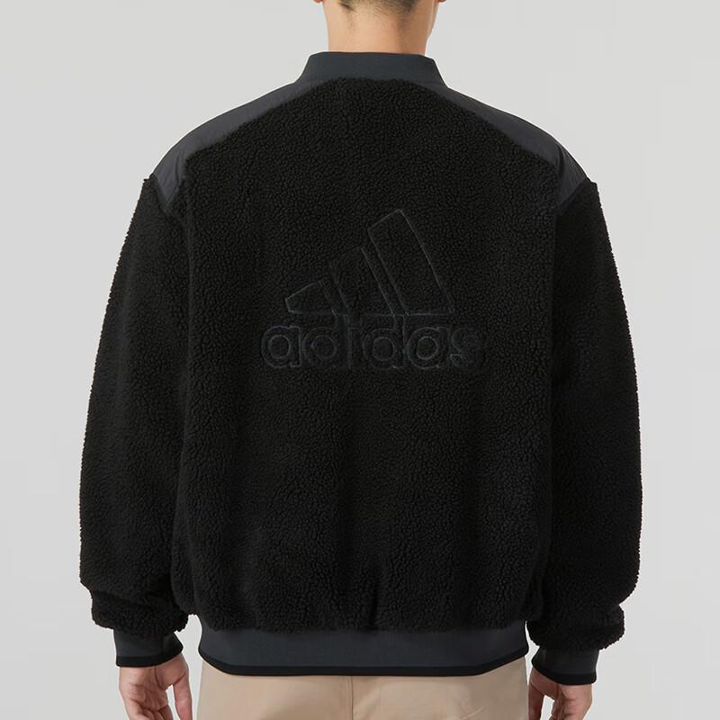 Adidas Jednobarevná sportovně ležérní fleecová teplá volná bunda pánská bunda černá IL8919