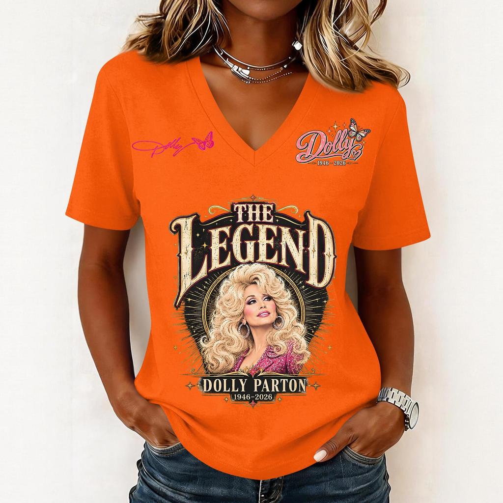Women's Casual V-Neck Short Sleeve Letter Print Pullover Top