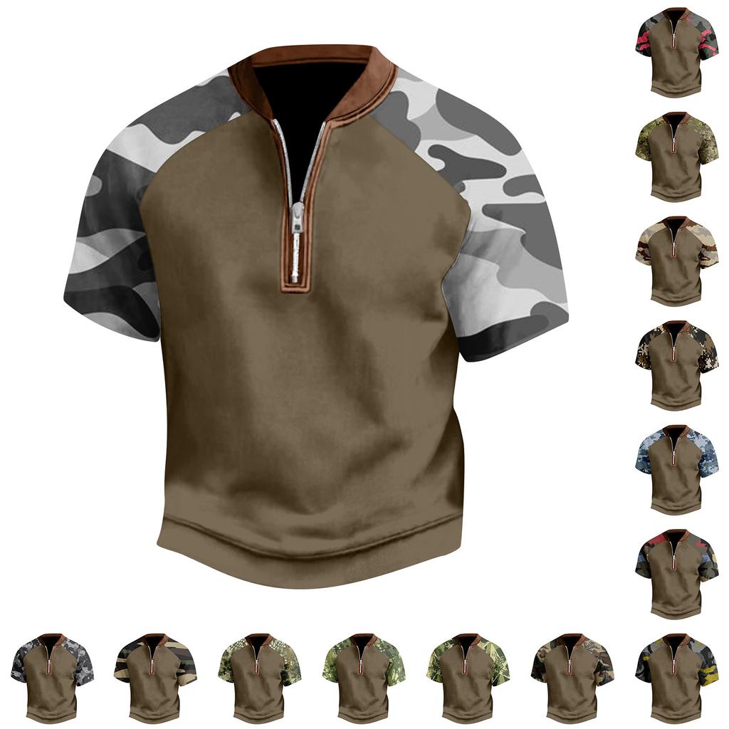 Pánské ležérní tričko s polovičním zipem, krátký rukáv