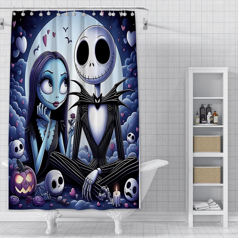 Dusche Jack Skellington Vorhang Wasserdicht Polyester Stoff Farbe Bunt Badezimmervorhänge Haus Badezimmer Dekor Vorhang Mit Haken