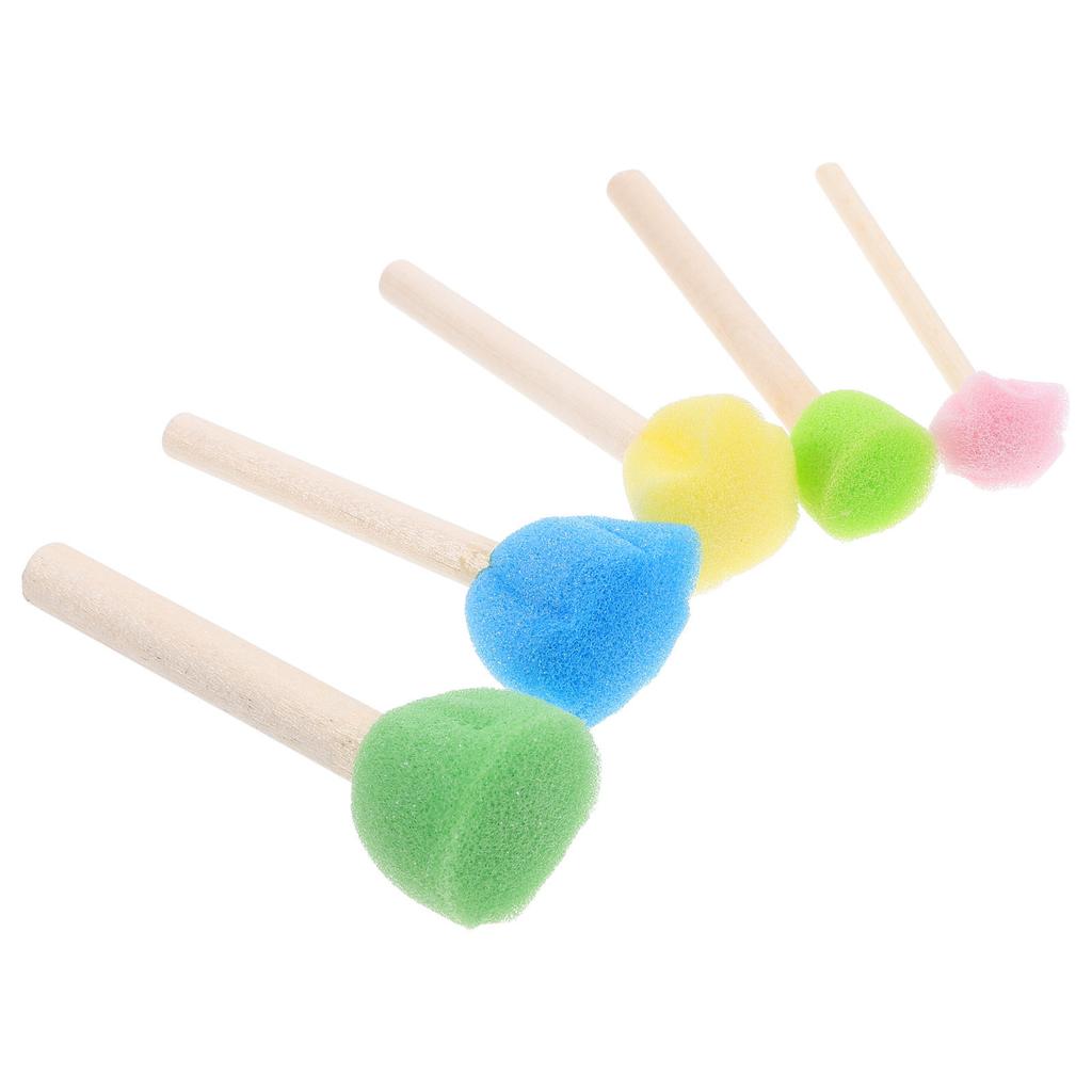 5Pcs Kids Sponge Brush Set Wooden Handle Painting Tool for Graffiti Doodling Arts Crafts Acrylic Painting Drawing Supplies