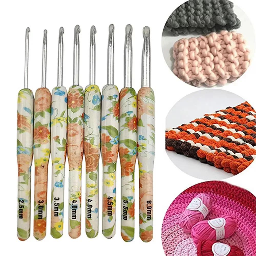 

8-Piece Crochet Tool Set Aluminum Manual Knitting Set DIY Craft Kit with OPP Bag Printed Design for Crochet Enthusiasts жёлтый