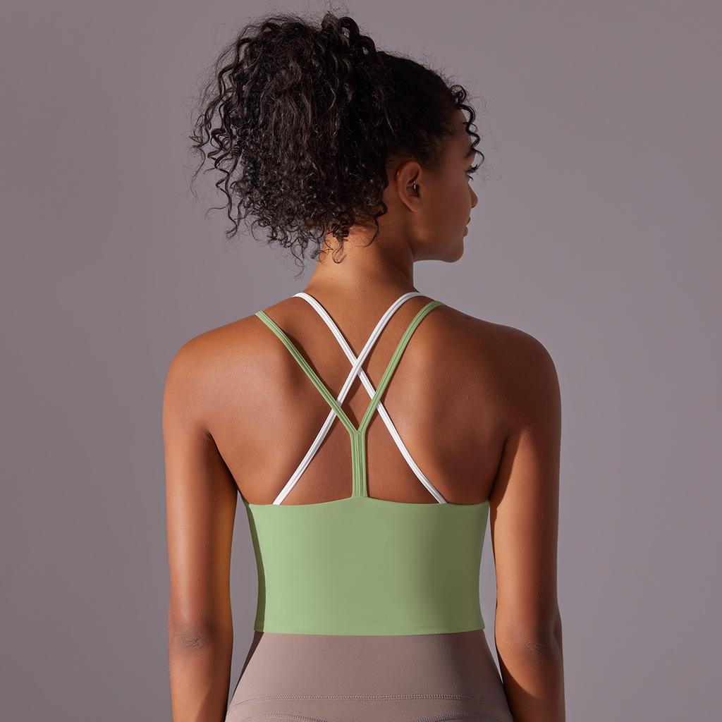 New Nude Camisole Sports Bra With Beautiful Back, Fake Two-Piece One-Piece Coaster, Yoga Bra, Shock Resistant Fitness Vest For Women