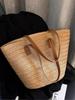 Summer Vacati Women's Straw Woven Shoulder Bags Beach Striped Ladies Bucket Handbags Simple Female Sea Side Large Tote Bag