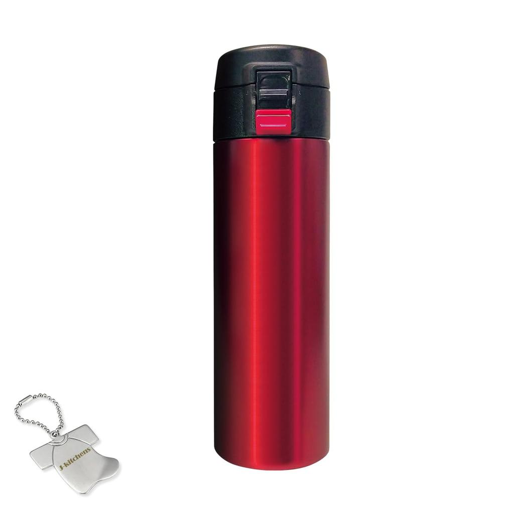 Stainless Steel Water Double Vacuum with Original Tag J-Kitchens Bottle, One-Touch Mug, 300ml, Hot/Cold Insulated, Insulated, Red,