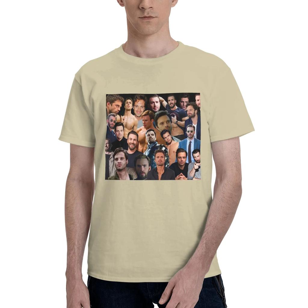 Sebastian Stan und Chris Evans Collage Herren T-Shirt Übergröße T-Shirts Herren Rundhals Baumwolle T-Shirts Kurz Sommer Herren