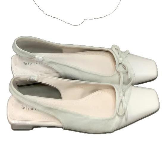 Fairy Wind Gentle Niche Bow Splicing Women's Shoes Heel Sandals with Skirt Bag Head Thick Empty Square Head Single Shoes Women