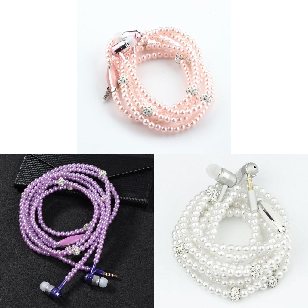 Fashionable Jewelry Pearl Necklace Earphones Mic Beads For Elegant Listening Experience