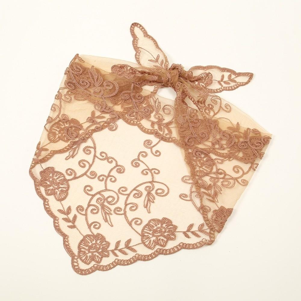 Sheer Embroidered Flower Scarf Vintage Lace Triangle Scarf New Crochet Head Scarf  Summer Brown B