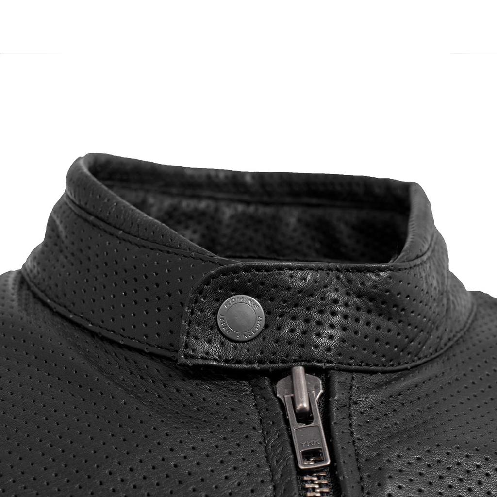 KOMINE Ventilovaná Jednodílná Pravá CE Level 2 s Vintage Velikostí WXL LJ-5383 Jezdecká Bunda, Kůže, Chrániče, Klasická, Pánská, Černá, (02-5383)