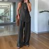 Ensemble Top Sans Manches et Pantalon Large pour Femme en 6 Couleurs