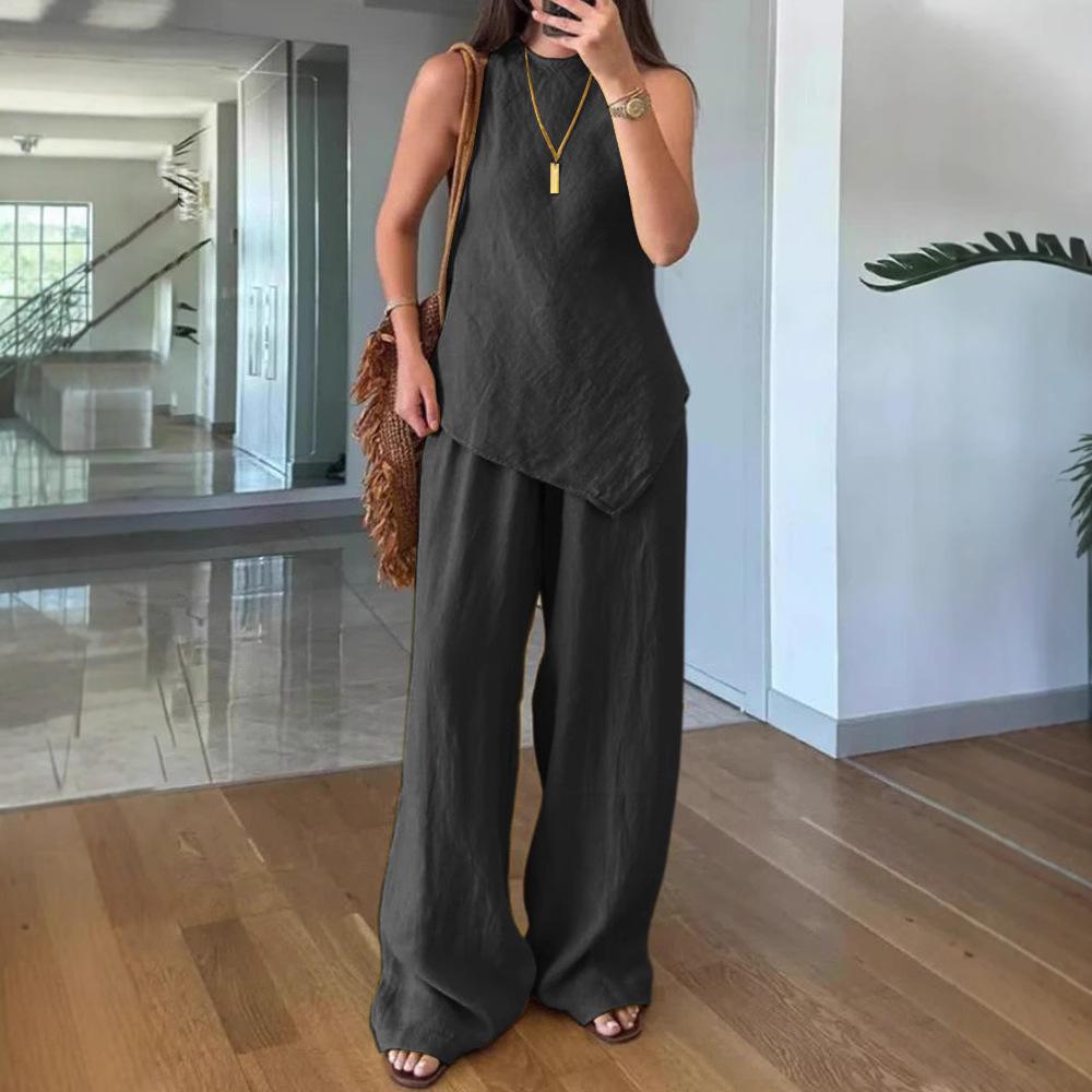 Ensemble Top Sans Manches et Pantalon Large pour Femme en 6 Couleurs
