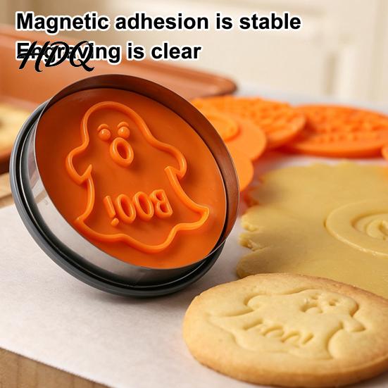 Halloween Cookie Stamp Mold 8pcs Magnetic Molds Pumpkin Ghost And Skeleton Patterns Home Handmade Pastry Tools Design Interchangeable Stainless