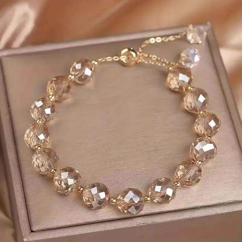 Colorful Imitation Crystal Bracelet For Women Girls Exquisite Sparkling Stone Beads Rope Chain Strand Bracelets Jewelry