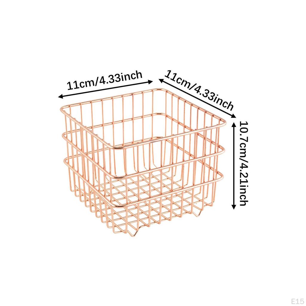 Iron Storage Basket Cosmetic Organizer Square Sturdy Snack Bin Wire for Bedroom Kitchen