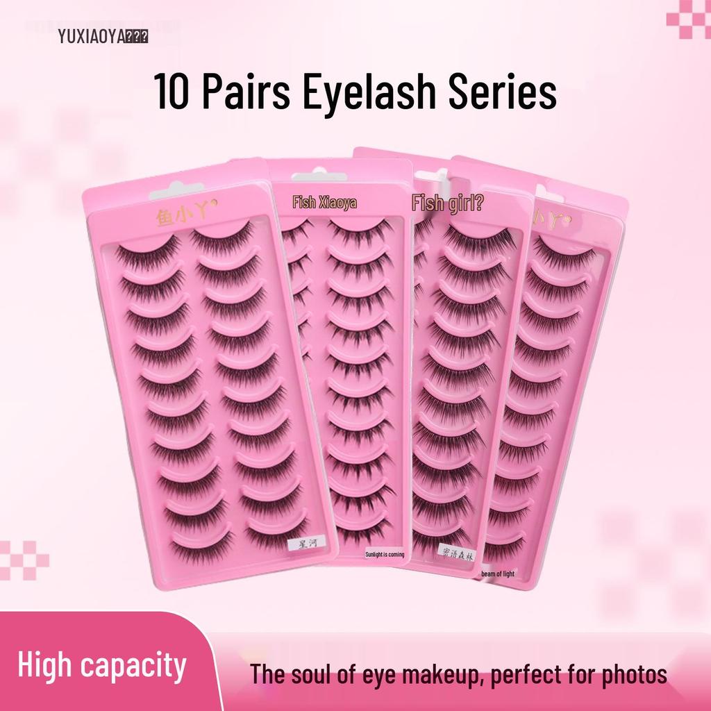 Ten Pairs High-Capacity Natural 3D Eyelashes - Hard Stem, Dense One-Piece Design for Stage Makeup