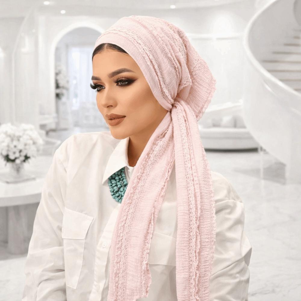 Soft Stretch Solid Color Crinkle Hijabs Adjustable Wrinkle Headscarf Women Turban Hats  Modest