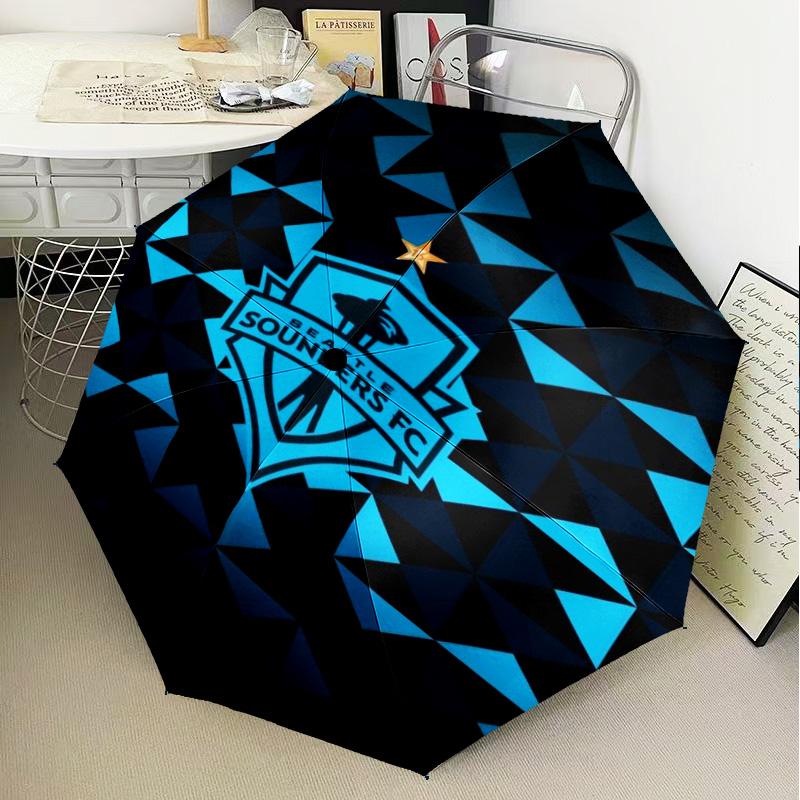 1 Stück Seattle Sounders FC Bedruckter Regenschirm Faltregenschirm, Automatischer Regenschirm 8-Speichen für Reisen, Camping Fan Geschenke Weihnachtsgeschenke