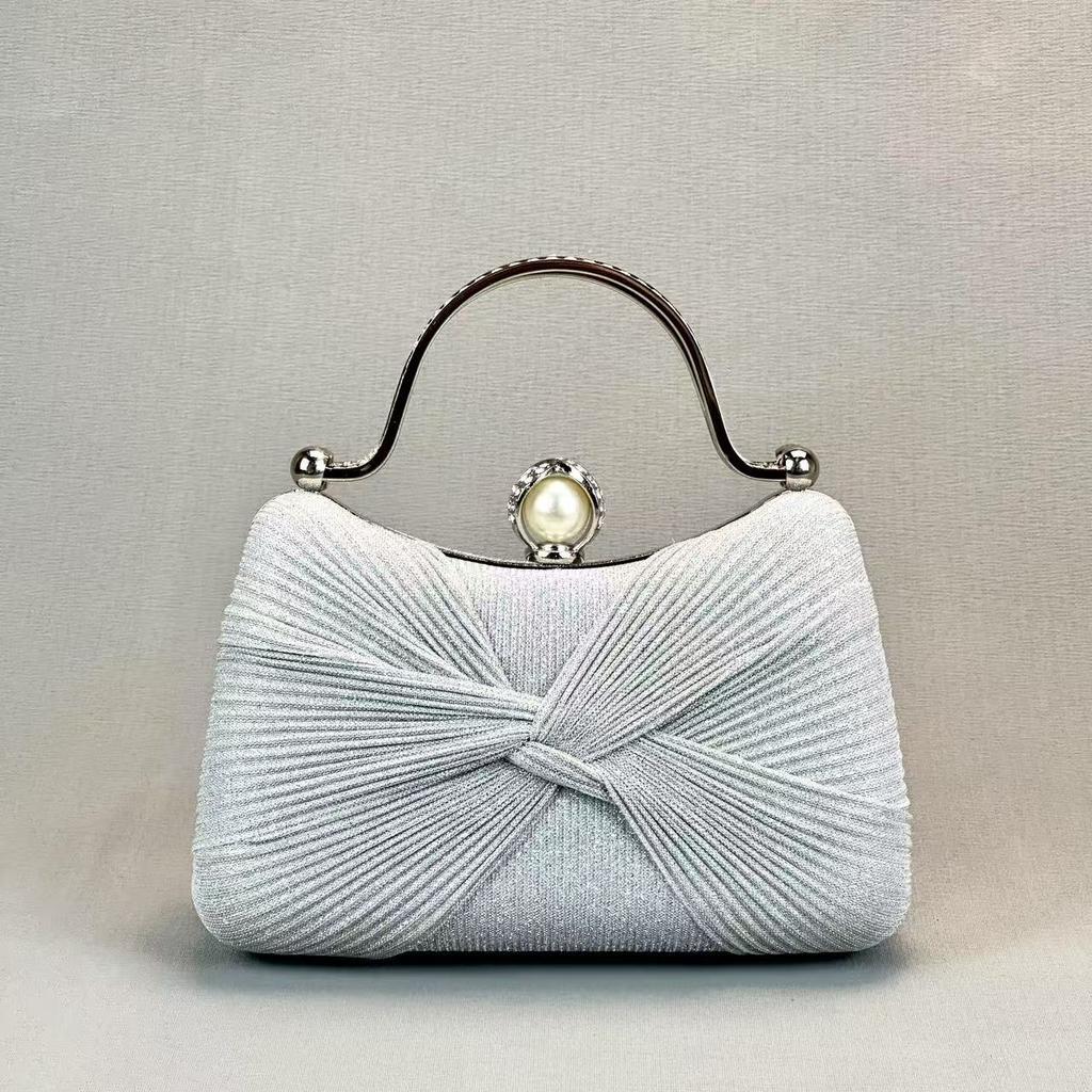 Wrinkled Banquet Bag, Ladies' Exquisite Hand-held Evening Gown Bag, Socialite Dress Party Crossbody Handbag, Light Luxury Style