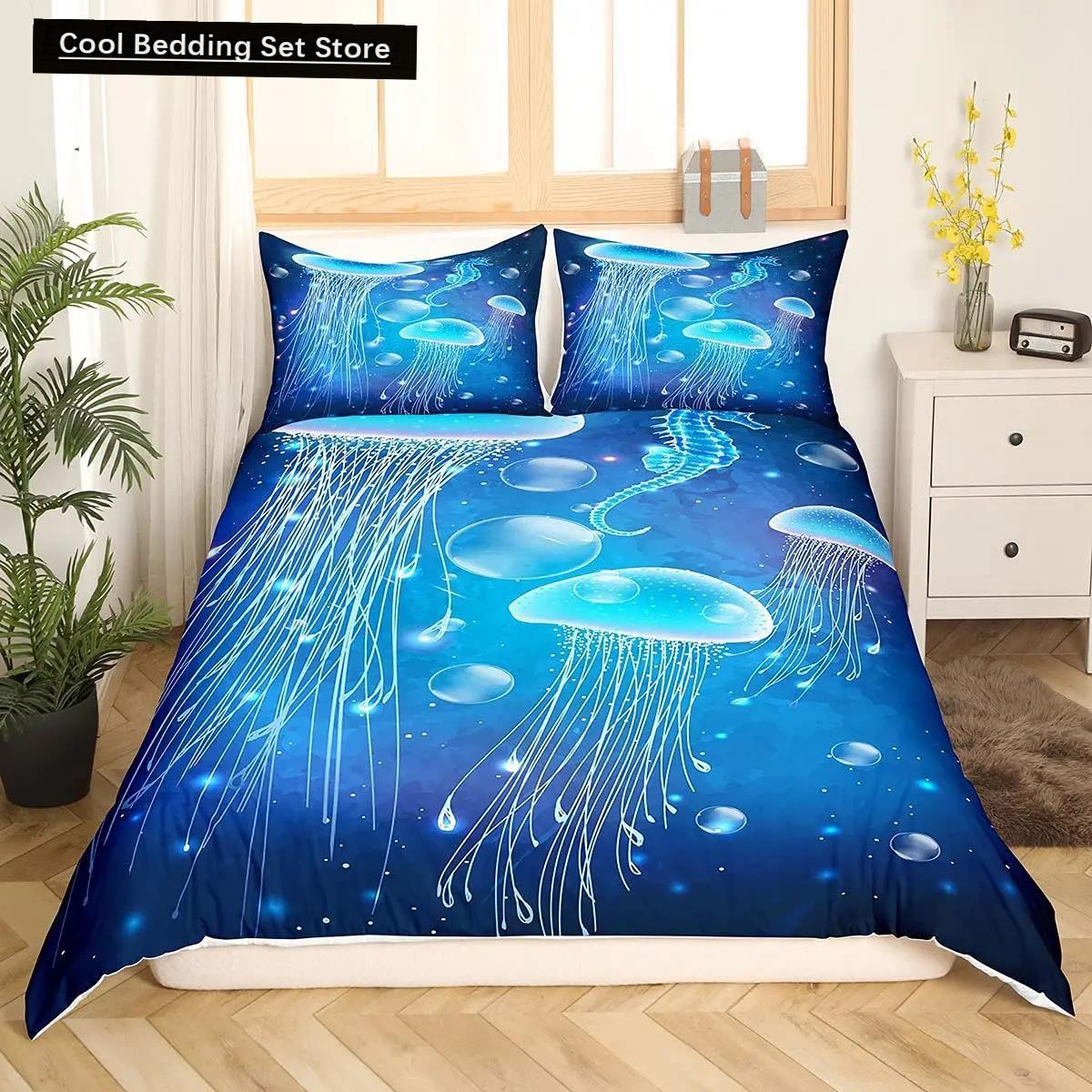 Beach Ocean Duvet Cover Set Hawaiian Palm Tree Waves Bedclothes Tropical Island And Sea Beach Nature Theme Polyester Qulit Cover EU Single(135*200cm)3pcs