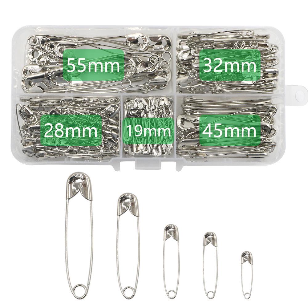 Handcrafted Silver Nickel-Plated Safety Pins: 260-Piece Set In 5 Sizes for DIY Clothing Fastening & Small Brooches.
