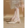 French Evening High Heels Small Heel White Cheongsam Single Shoes Thick Heel Bag Head Sandals Female Mary Jane Bridesmaid Shoes Summer