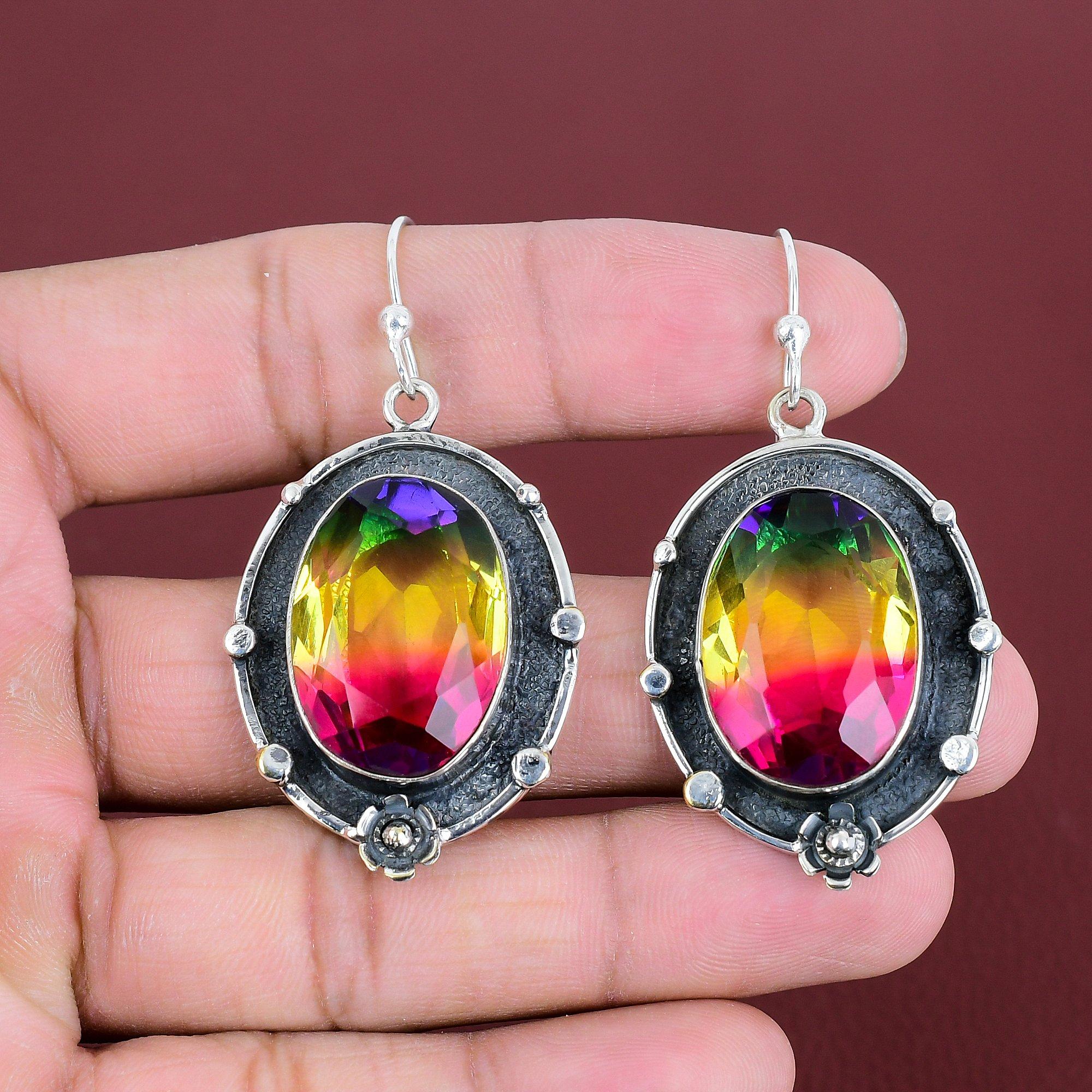 Faceted Multi Tourmaline Earring Handmade Gemstone Earring 925 Sterling Silver Earrings Multi Tourmaline Jewelry Women Earring Wedding Gifts