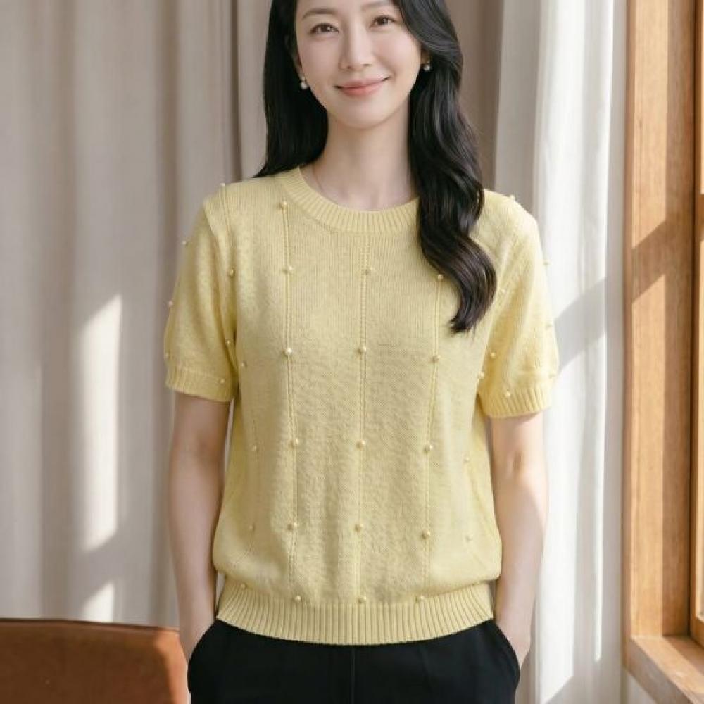 Navava Women Cool Pearl Point Round Neck Short Sleeve Knit Nk3719