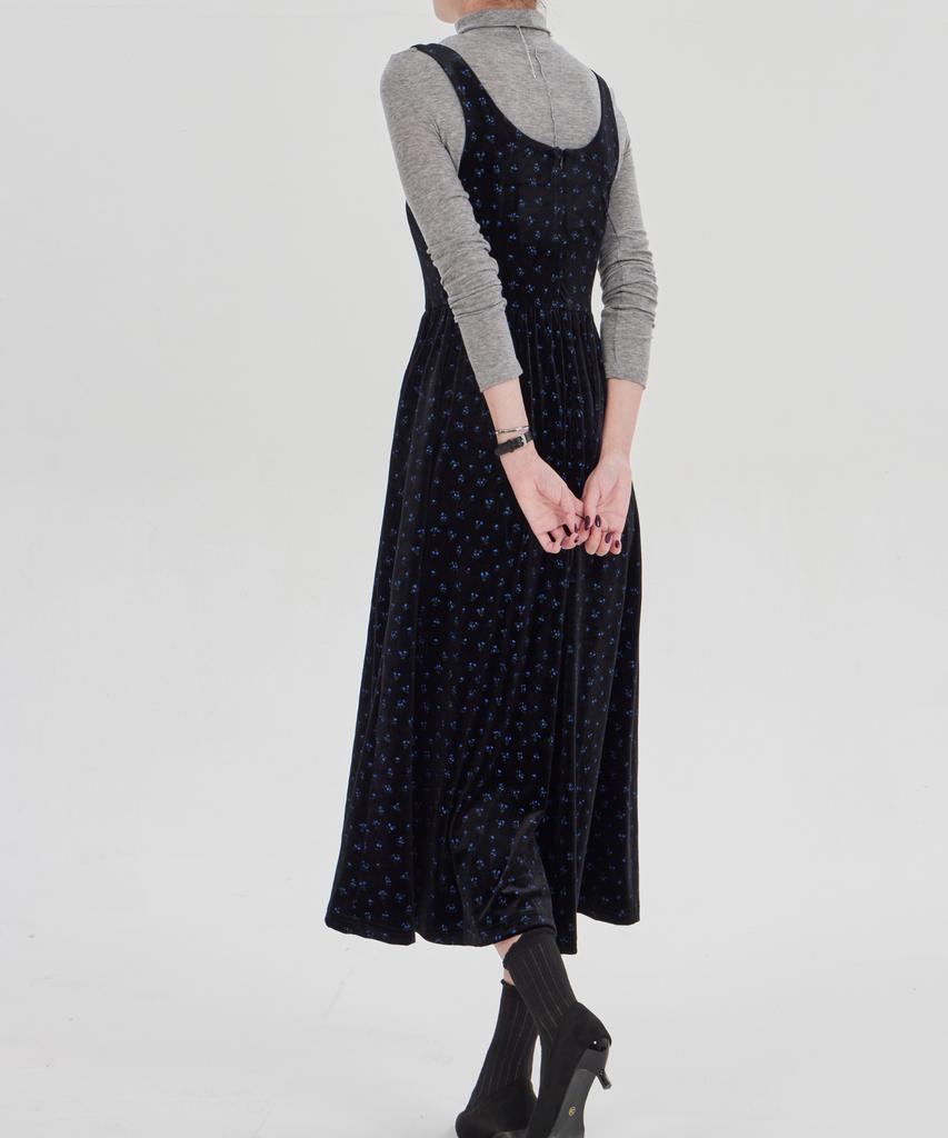 Maia Velvet Flower Dress - Teal Blue (Tencel T-Shirt Set)