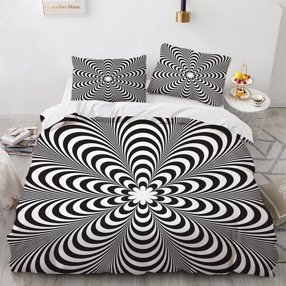 Comforter 3D Stereo Pattern Geometric Black White Bedding Sets Ultra Soft Reversible Stripe Comforter For Men Women