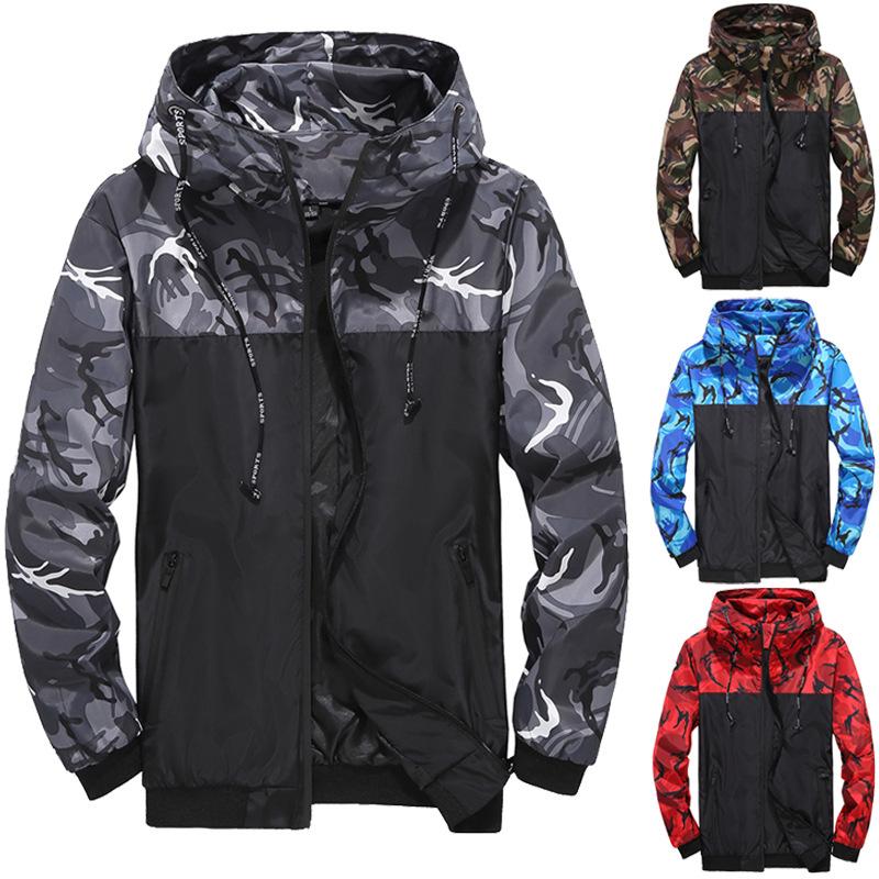 Men's Jacket Spring and Autumn Camouflage Coat Male's Casual Thin Hooded Zippered Jacket Youth Fashion Hooded Coat Plus Size