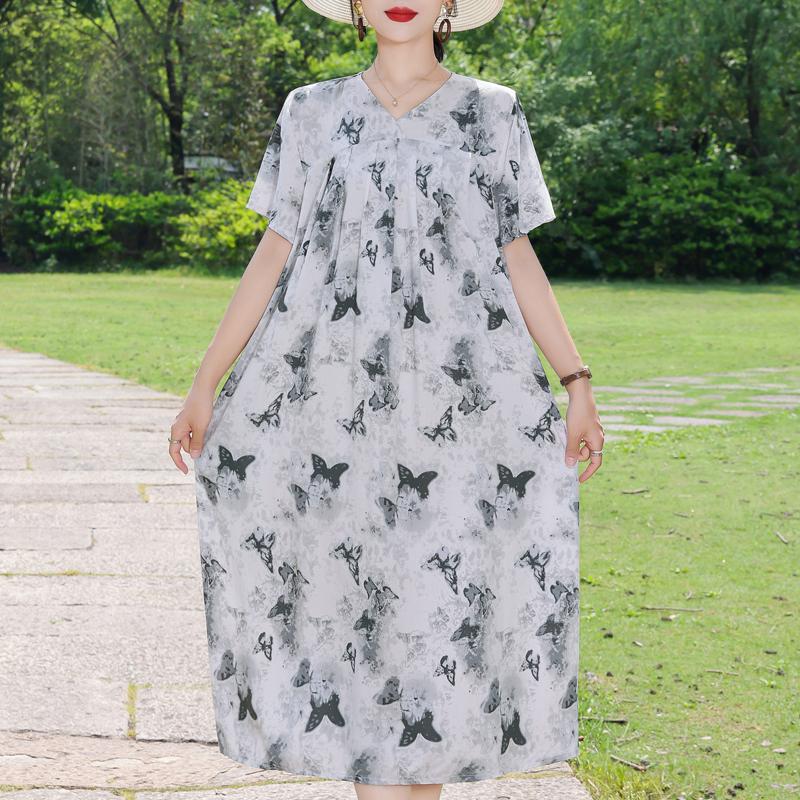 Elegant Women's Summer Dress Plus Size Short Sleeve Casual Loose Long Dresses Vintage Clothes