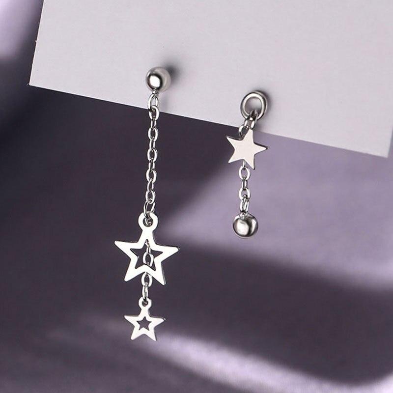 Sterling Tone Sweet Romantic Star Tassel Stud Earrings Women Modish Stylish Minimalist Simple Daily Wear Jewelry AccessoriesSweet Stud
