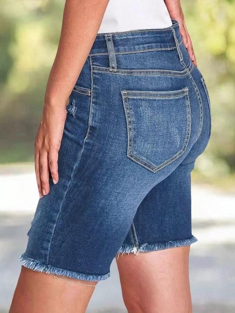 Dámské roztrhané skinny džínové šortky - Stylový praný denim, Perfektně padnoucí