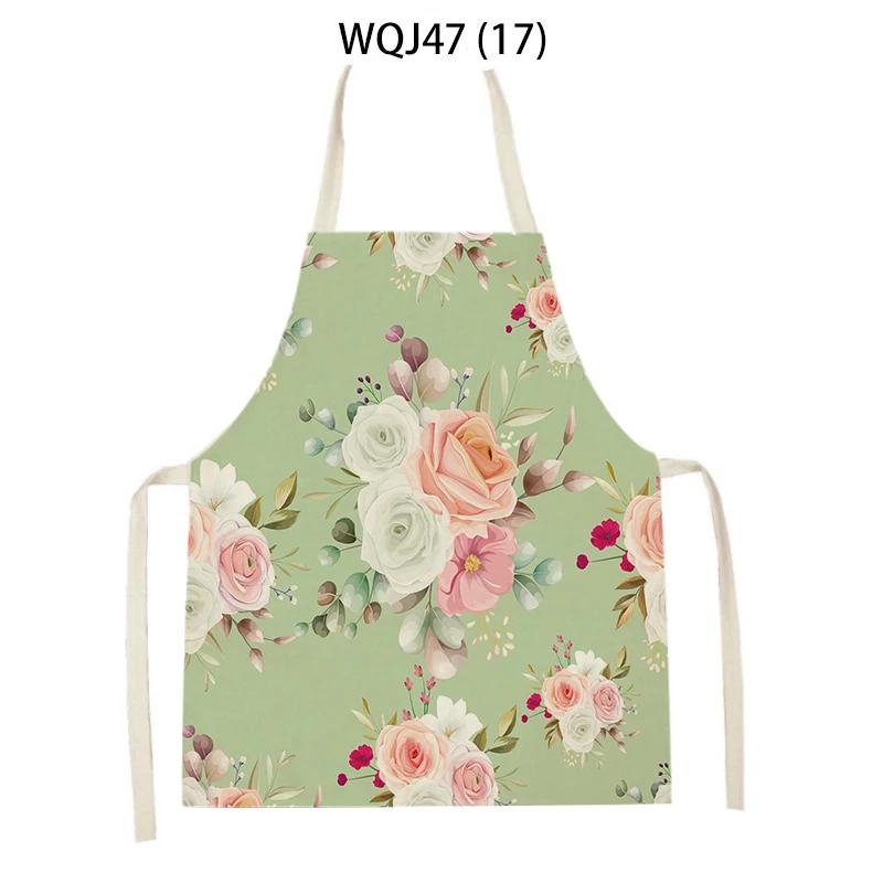 Retro Flowers Linen Kitchen Aprons Floral Printed Cooking Aprons for Women Men Baking Accessories Cleaning Pinafore Delantal